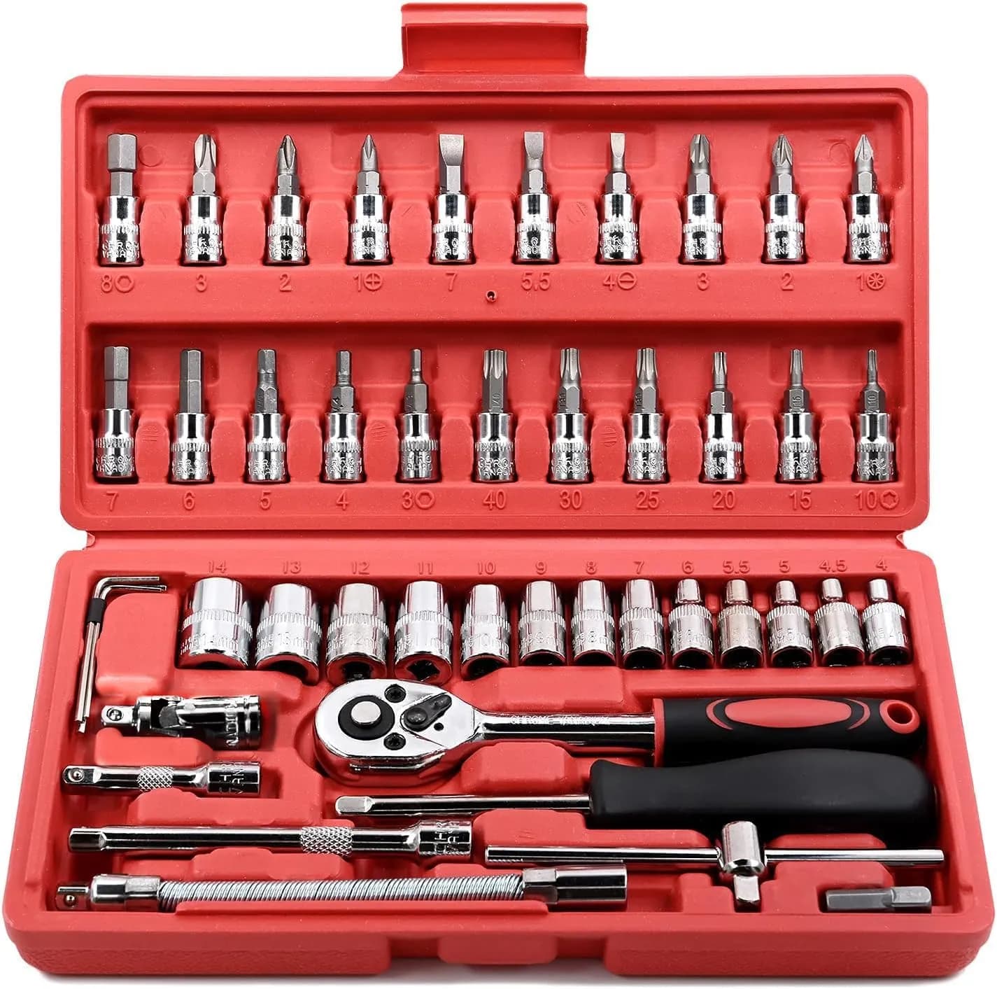 Professional Ratchet Wrench Socket Set 46 Pieces with Carry Case