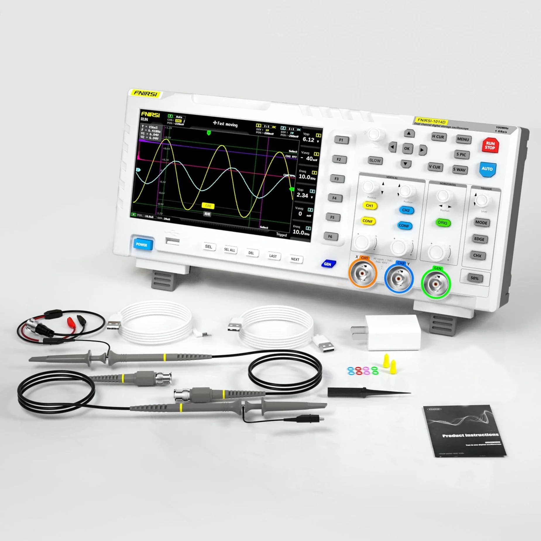 FNIRSI 1014D 2-in-1 Oscilloscope 100MHz 1GS/s + Signal Generator