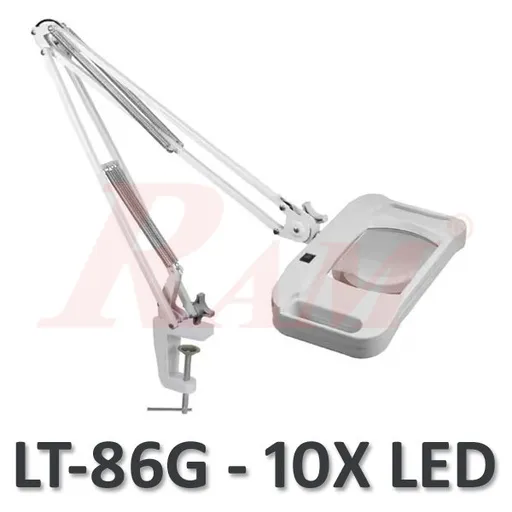 مكبّر زجاجي LT86G بتكبير 10X مع ذراع متحرك ومقبض وإضاءة LED