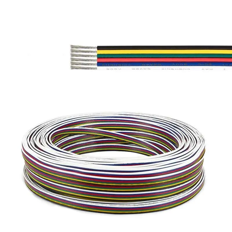 كابل توصيل 6 أسلاك 28 AWG بطول متر لشرائط LED من نوع RGB+CCT