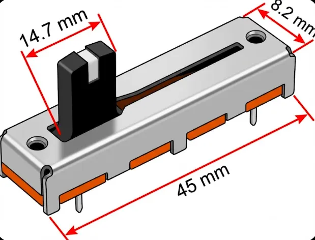 Linear Slide Potentiometer 100k (104), 3-Pin, 35 mm Travel
