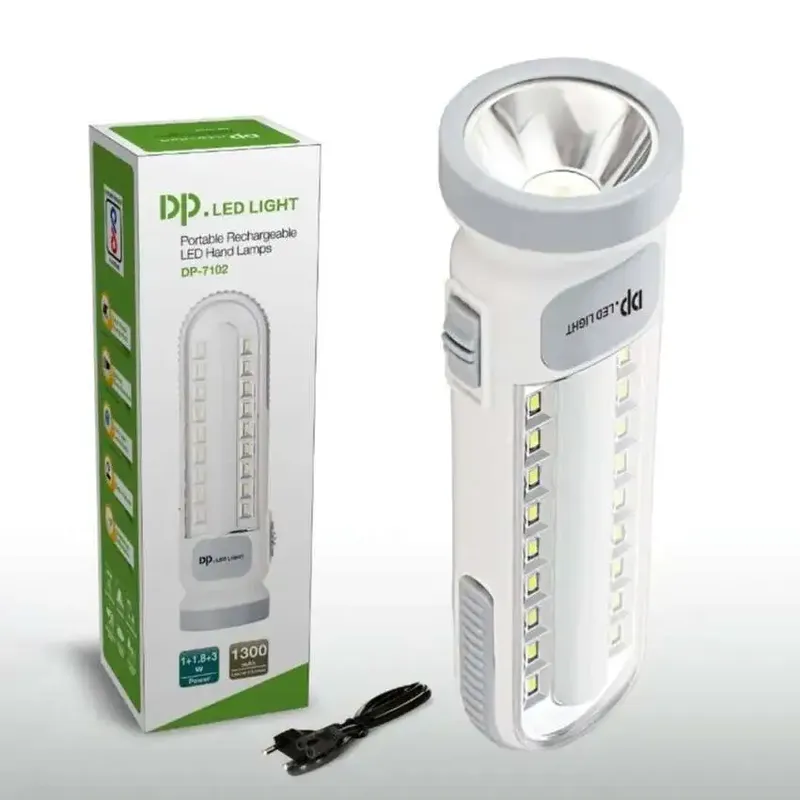 مصباح LED محمول قابل للشحن DP-7102 ثلاثي الوظائف ببطارية 4 فولت و1300 مللي أمبير ساعة