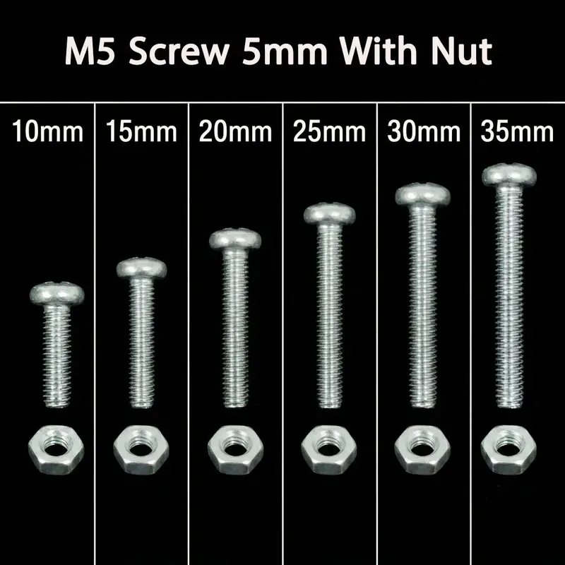 M5 Screw with Nut Set 10pcs, Lengths 10–35mm