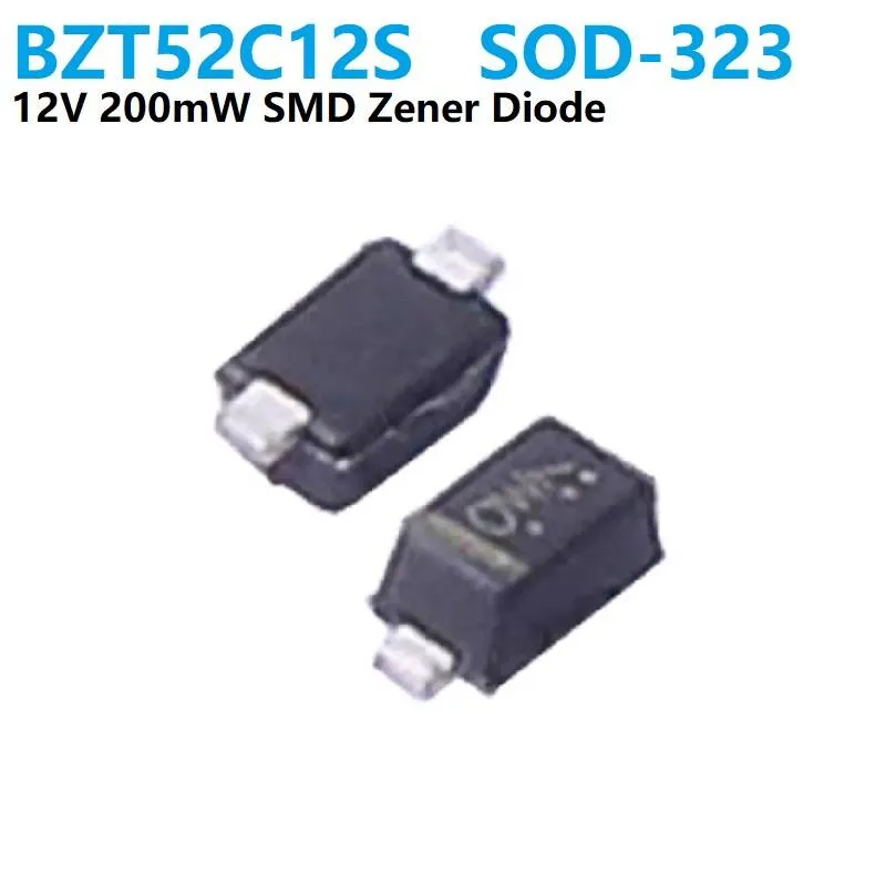 ثنائي زينر SMD بجهد 12V وقدرة 200mW بغلاف SOD-323 طراز BZT52C12S