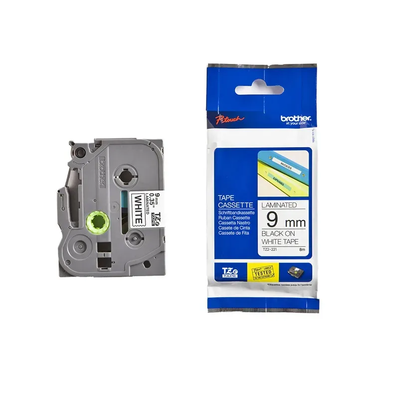 Brother TZ2-221 Laminated Label Tape 9mm Black on White, 8m