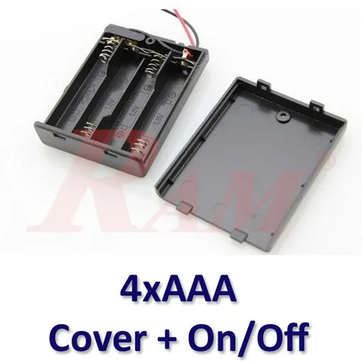 Battery Case 4xAAA with On/Off Switch and Cover