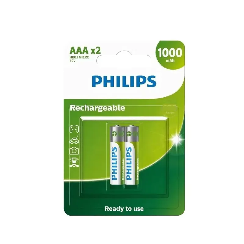 بطارية PHILIPS قابلة لإعادة الشحن NiMH مقاس AAA 1.2 فولت 1000 مللي أمبير