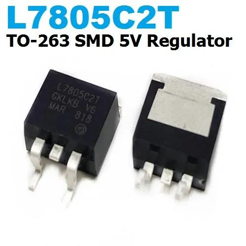 منظم جهد L7805C2T بخرج 5 فولت وتيار 1 أمبير، غلاف TO-263 للتركيب السطحي
