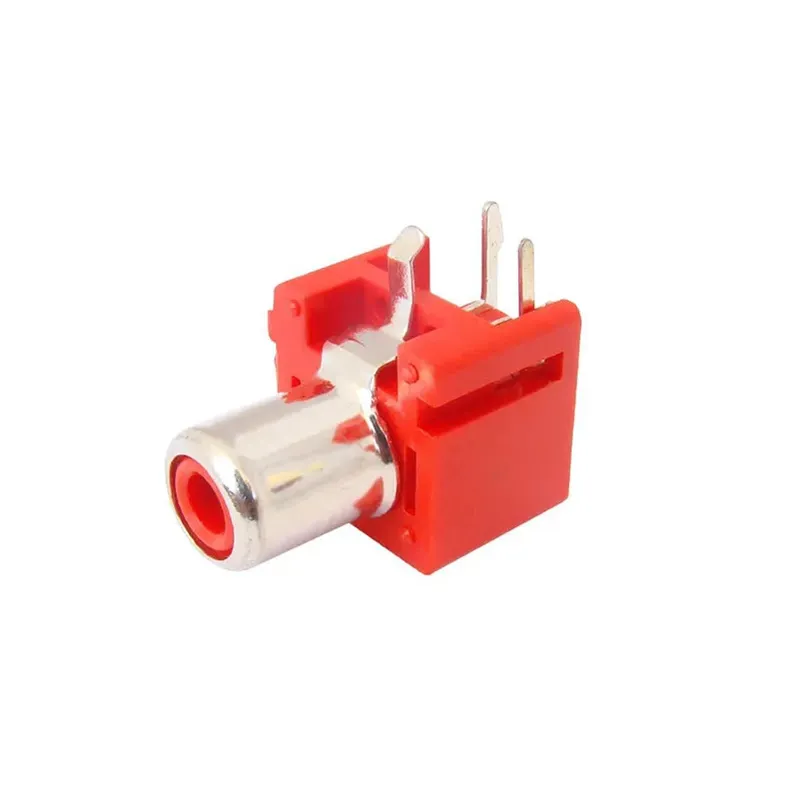 RCA Female Jack 3-Pin PCB Straight, Red Collar