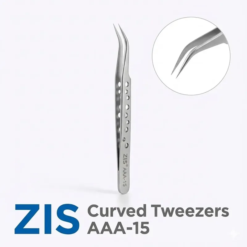 ملقاط ZIS من الفولاذ المقاوم للصدأ مضاد للكهرباء الساكنة منحني AAA-15