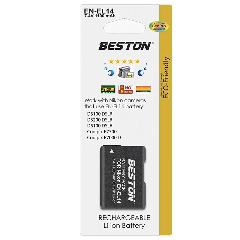 Beston EN-EL14 Rechargeable Battery for Nikon 7.4V 1100mAh
