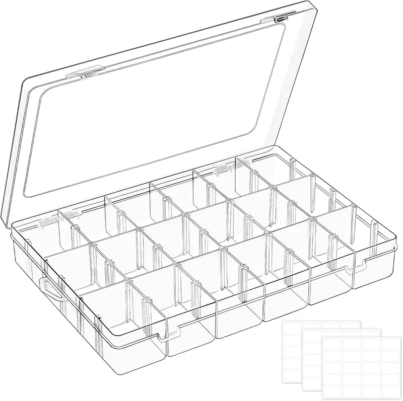 Clear Plastic Storage Box 18 Grids with Removable Dividers