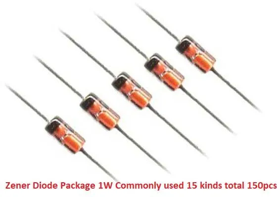 طقم ثنائيات زينر 1 وات 15 نوعاً 150 قطعة من 1N4727 إلى 1N4751