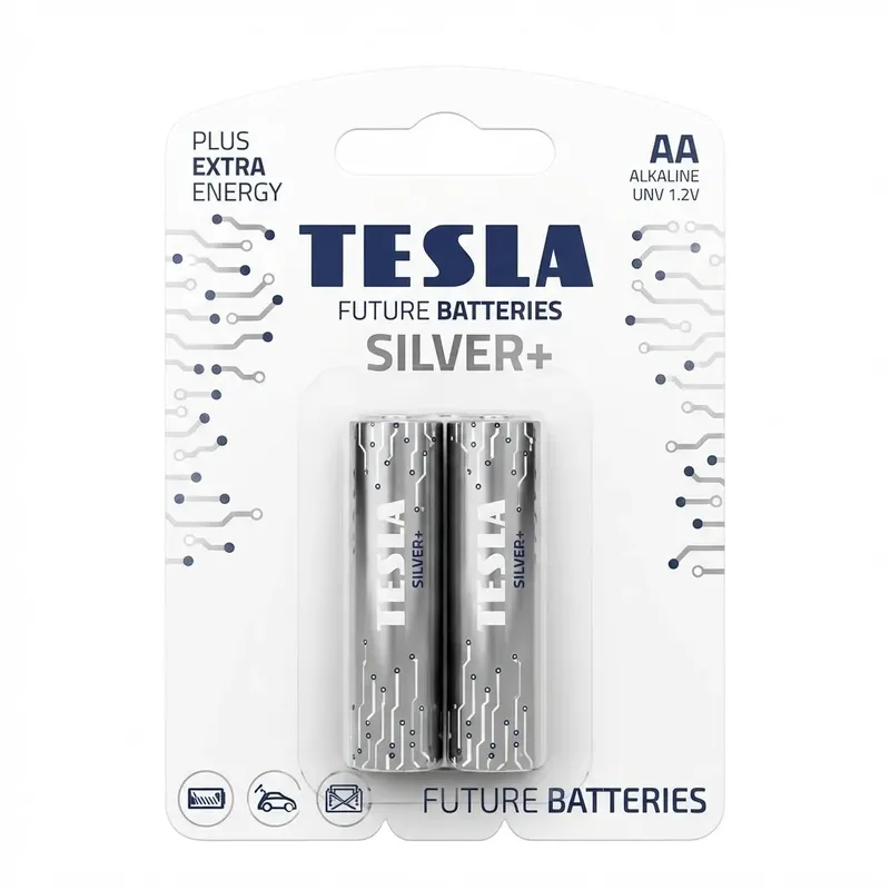 TESLA Silver+ Plus Extra Energy AA Alkaline Battery (LR6), 2-Pack