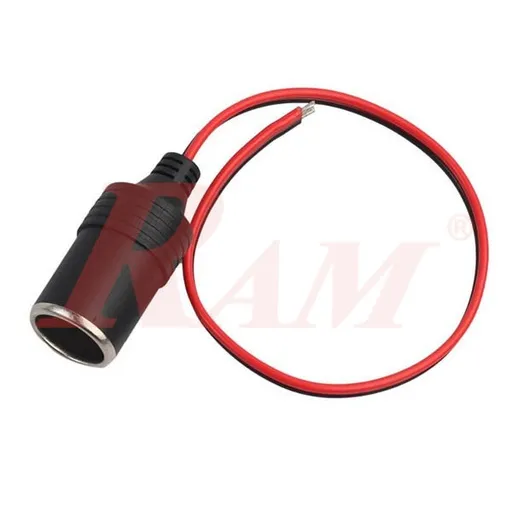 Car Cigarette Lighter Female Plug Cable, 31cm with Free Ends