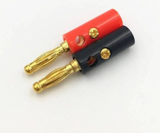 Nickel-Plated Male Screw-Type 4mm Banana Jack Connector, Black/Red
