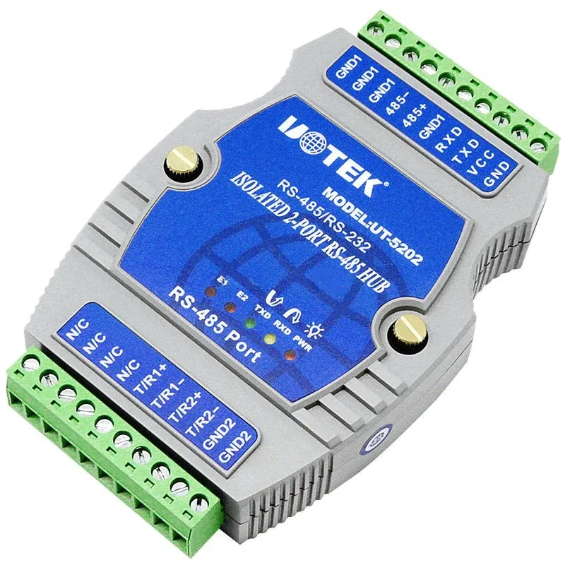 UT-5202 RS-485 2-Port Hub with Isolation (DIN-Rail Industrial)