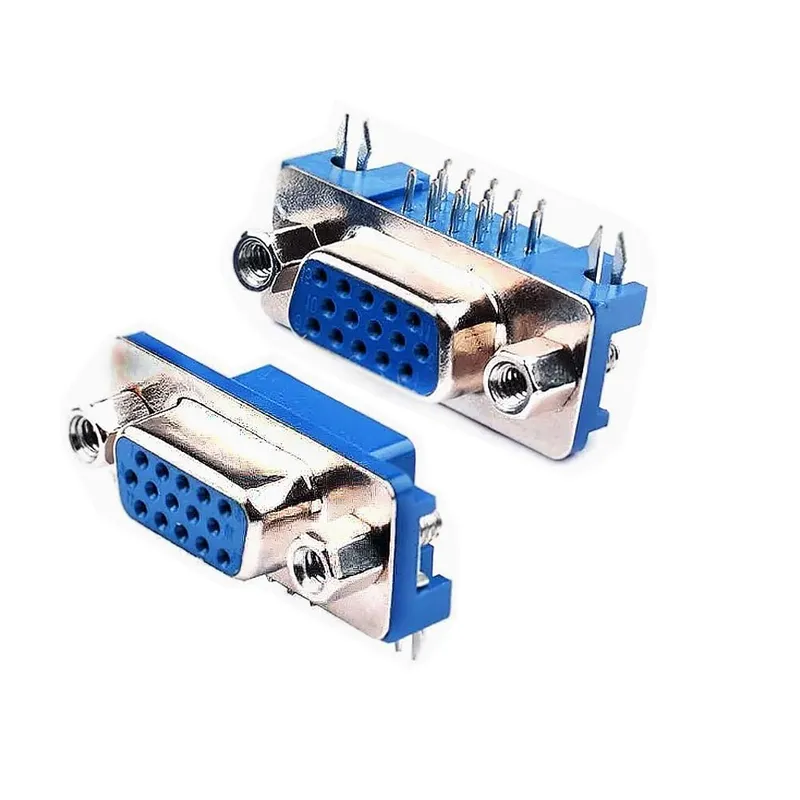D-Sub HD15 Female VGA Connector, Right-Angle PCB Mount, Blue