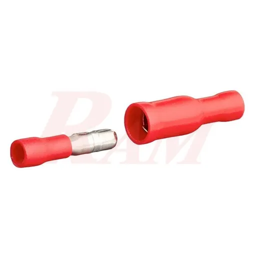 Male-Female Solderless Crimp Bullet Connector R-8 (18-22 Gauge, Red)