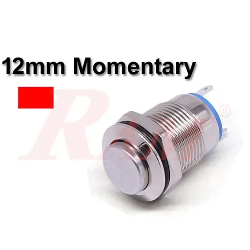 زر ضغط معدني لحظي 12 مم بحلقة LED حمراء (IP67)