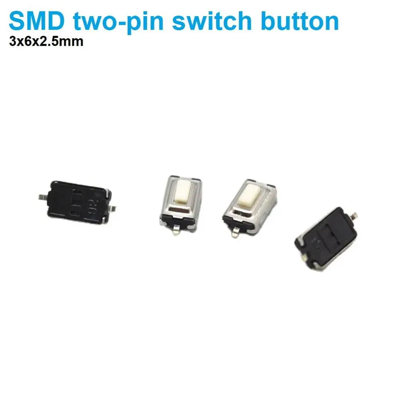 مفتاح ضغط تكتيلي SMD صغير بطرفين، مقاس 3×6×2.5 مم، لون أبيض
