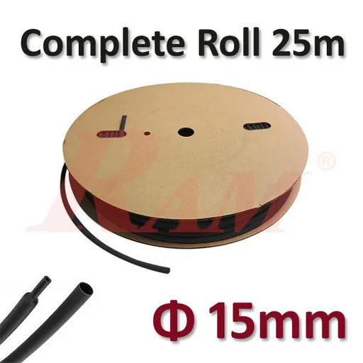 أنبوب انكماش حراري أسود قطر 15 مم × 25 متر