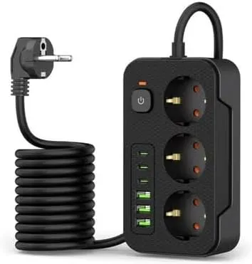 J3 6U Surge Protector with 3 AC Outlets and 3 USB Ports