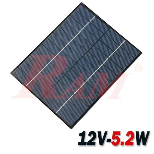 لوح شمسي 12V 5.2W بمقاس 165×210 مم (≈430mA)