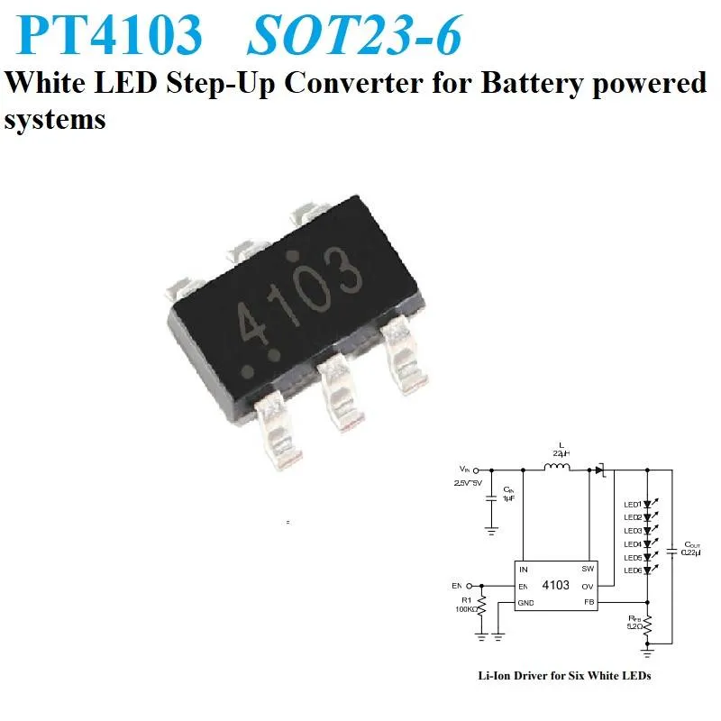 PT4103 Step-Up White LED Constant-Current Driver SOT23-6