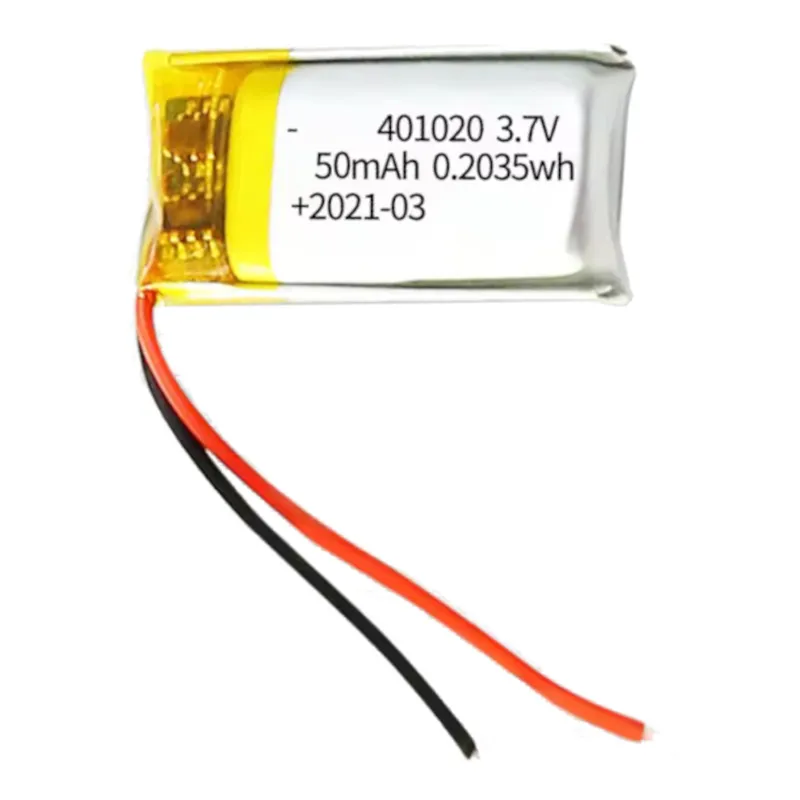 بطارية Polymer Li-Ion بجهد 3.7 فولت وسعة 50mAh رقم 401020