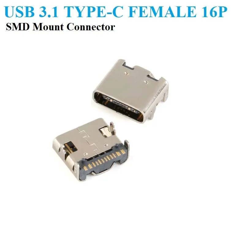 USB 3.1 Type-C Female SMD Connector 16-Pin