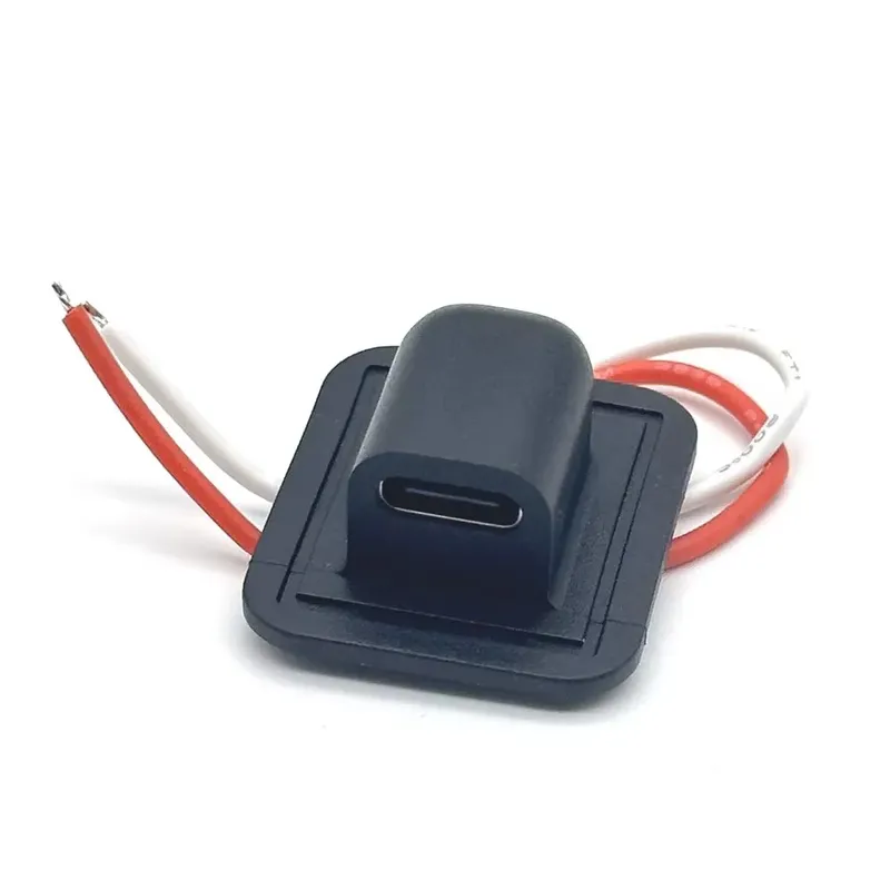 Snap Lock Plate Female USB Type-C Socket 24AWG 2-Pin (Black)