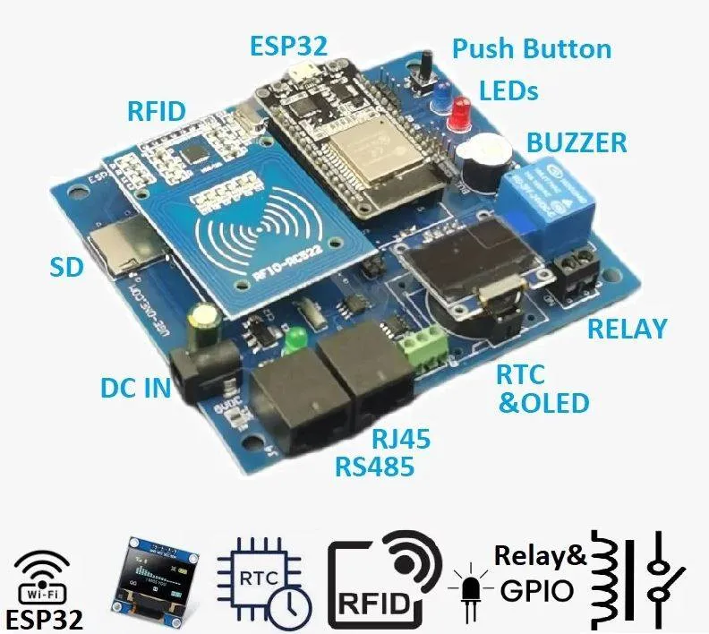 لوحة تطوير ESP32 لمشاريع الحضور وإنترنت الأشياء