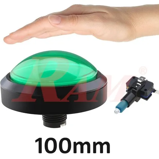 زر دفع دائري كبير 100 مم على طراز الآركيد بإضاءة LED خضراء