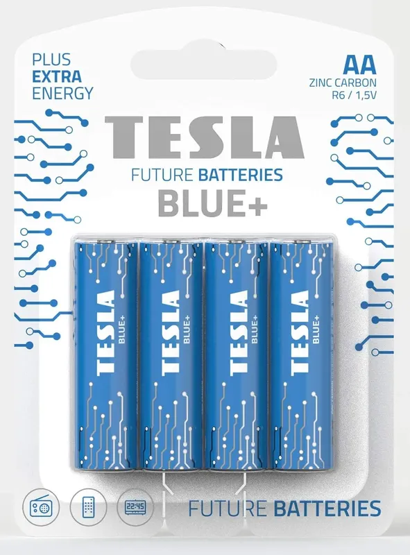 TESLA BLUE+ Plus Extra Energy AA Zinc-Carbon Battery (R6), 4-Pack