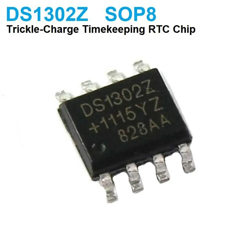 شريحة الساعة الحقيقية DS1302Z مع شاحن تيار ضعيف، SOIC-8