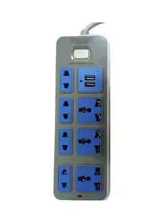 C-Dream 7-Socket Power Strip with 2 USB Ports, 10A 2500W, 2 m Cable