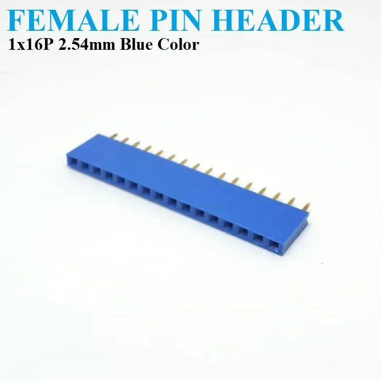 Female Pin Header 1x16 Straight 2.54mm Pitch Blue
