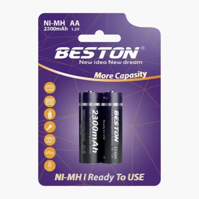 بطارية BESTON قابلة لإعادة الشحن NiMH حجم AA سعة 2300mAh 1.2 فولت (قطعتان)