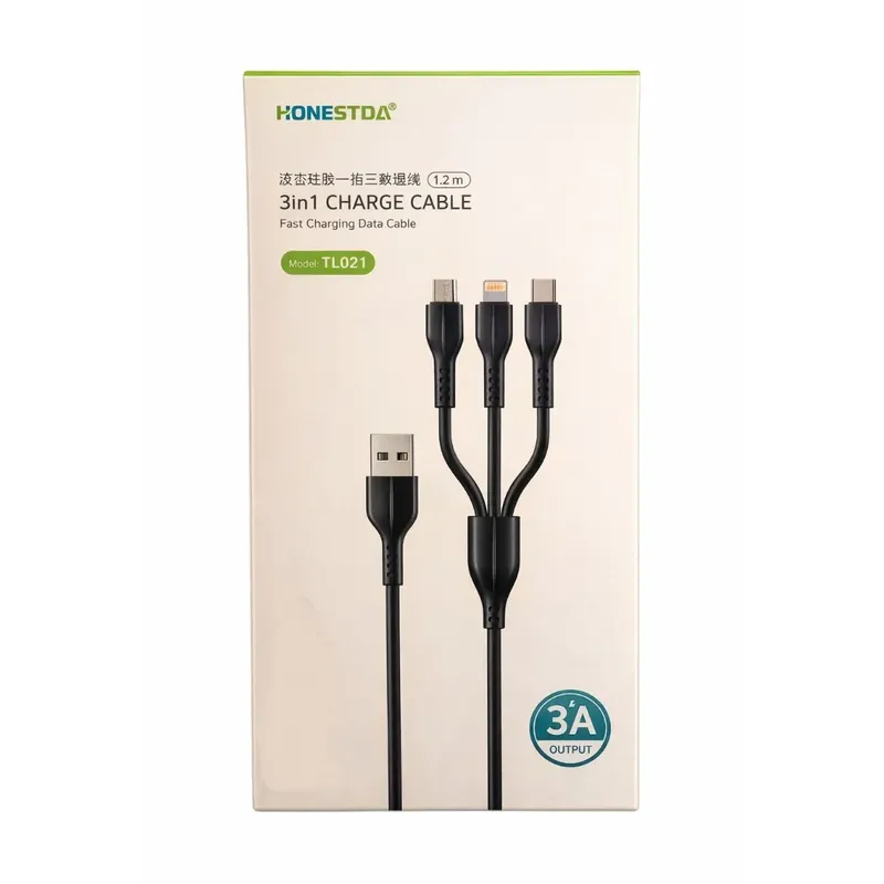 TL-021 3-in-1 Fast Charging Data Cable 3A 1.2m