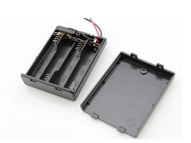 4 x AAA Black Plastic Battery Holder Box with ON/OFF Switch