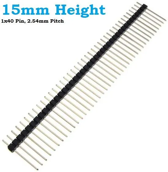 Male Pin Header 1x40 2.54mm Straight, 15mm Long Pin