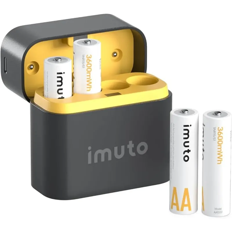 شاحن imuto TF-CD-056CE لبطاريات AA ليثيوم أيون مع 4 بطاريات