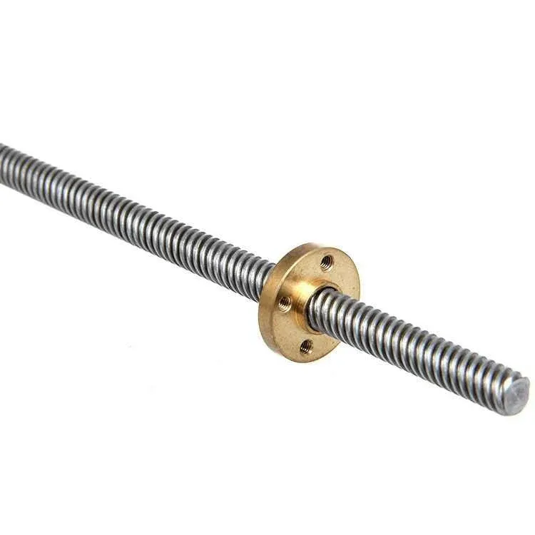 عمود لولبي شبه منحرف من الفولاذ المقاوم للصدأ 8 ملم × 1000 ملم خطوة 2 ملم مع صامولة نحاسية