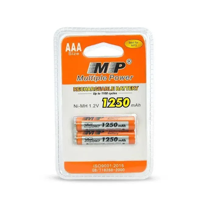 بطارية AAA قابلة لإعادة الشحن من MP بسعة 1250mAh وجهد 1.2V (قطعتان)