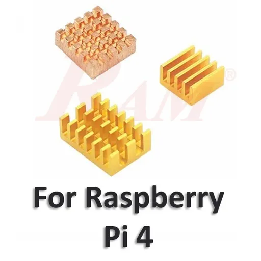 مجموعة مشتتات تبريد لوحة Raspberry Pi 4B باللون الذهبي (ألومنيوم ونحاس)