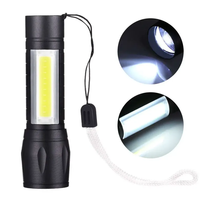 Mini Rechargeable LED Flashlight 3 Modes with Side COB Lamp