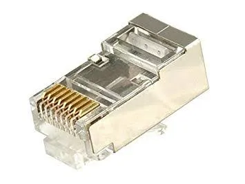 قابس RJ45 ذكر محمي معدني لكابل CAT5 بتلامسات مطلية بالذهب