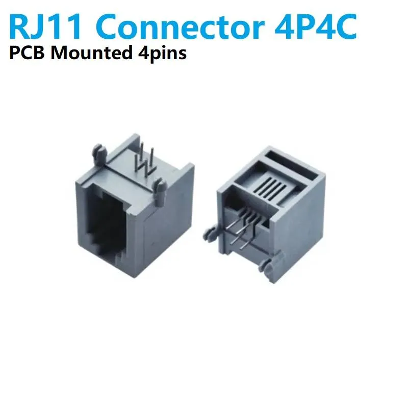 RJ11 4P4C Telephone Connector, Through-Hole PCB Mount
