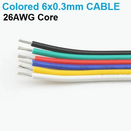 Flat 6-Wire Cable 6×0.3mm UL1007 26AWG 1 Meter